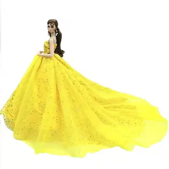 1/6 BJD Apģērbu Modes Dzeltena Sequin Princese Kleita, Kāzu Kleita Tērpiem Barbie Lelle Drēbes 11.5