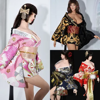1/6 Sieviešu Karavīrs Vintage Japāņu Dāmas Kimono, Vanna Kleita Sexy Cosplay Vienotu Ziedu Drukāt Lingerie 
