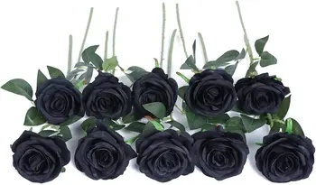 10 GAB. Halloween Black Ziedu, Mākslīgo Rožu Ziedi, Reāli Zied Rozes, Nekustamā Touch Zīda Rozi, Vienu Ziedu Garš Kāts