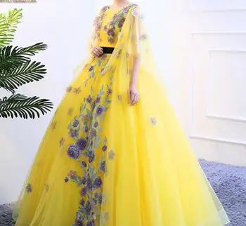 100%īsta dzeltenā griešanas ziedu ziedlapiņām plīvurs plecu kleita Viduslaiku, Renesanses Kleita Viktorijas kleita Marie Antoinette/ Belle bumbu