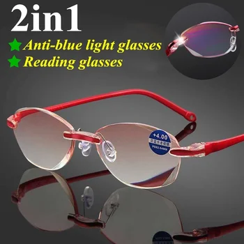 (100°-400°) Anti-zilā Lasīšanas Brilles Sievietēm bez apmales vecuma tālredzība Brilles vecuma tālredzība Palielināmie Stikli