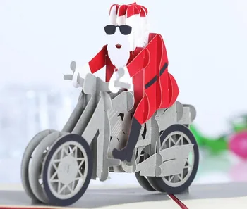 10pcs 3D Santa Claus Izjādes Motociklu, Roku darbs Kirigami Origami Puses Ielūgumu Greeding Dzimšanas dienas Kartes, Pastkartes