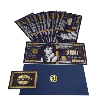 10pcs Melnā Zelta Banknotes1000 Dolāru Filmu Zvaigzne Audrey Hepburn Slavenību Pastkarti Eņģelis Dāma CardsFor Kolekcija