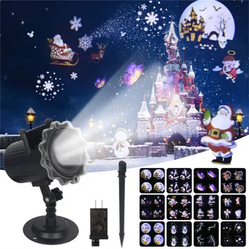 12 Modeļi Sniegpārslas/Sniegavīrs Lāzera Gaismu Ziemassvētku Lāzera Projektoru Animācijas Efektu IP65 Iekštelpu/Āra Halloween Projektoru LED