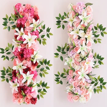 1m DIY kāzu ziedu sienas vienošanās piegādes zīda Hydrangea, roze, lilija mākslīgo ziedu rindu dekori kāzu dzelzs arkas fona