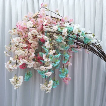 1pc karājās ūdenskritums cherry blossom mākslīgā zīda ziedu zars diy mājas dekori kāzu puse, Skatuves izkārtojums viltus ziedi augi