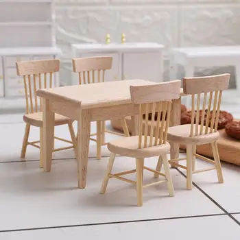 1SET Simulācijas Miniatura Mēbeles, Koka Pusdienu Galda Krēslu Modeļu Lelle Māja Mini Rotaļlietas Piederumi