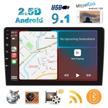 2 Din CarPlay Automašīnas Radio, 9 Collu HD Auto MP5 Multivides Atskaņotājs Android 10.1 Radio, GPS Navigācija Wifi Bluetooth