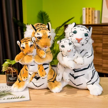 2 Gab./komplekts 40 cm Radošo Simulācijas Mātes un Bērna Tiger Plīša Rotaļlietas Spilgti Tiger Pūkains Pildījumu Dzīvniekiem, Lelle Bērniem Dāvanu