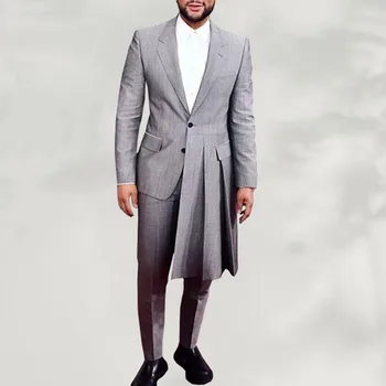 2 Gabali 2022 Kostīmi Vīriešu Jaunā Stila Dizainu Raibs Rudens Ziemas Slim Fit Ilgi Kāzu Kleitu Tuxedos Custome Homme drēbes de bil