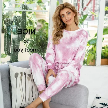2 Gabali Rudens Jaunas Sievietes Sleepwear bandhnu Pidžamas Komplekts ar garām Piedurknēm Pidžamas sieviešu Pidžamas Dāmām Zaudēt Loungewear