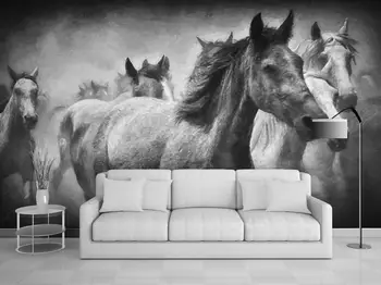 2019 pielāgotas 3d Zirgu melnā un baltā eļļas glezniecības radošo fona sienas, TV dīvāns, foto tapetes, 3d dzīves 3d tapetes