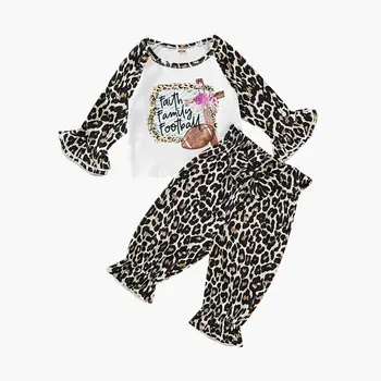 2019 Toddler Meitene Drēbes Bērniem, Zīdaiņu Meitenēm Leopard Vēstuli ar garām Piedurknēm Topi +Bikses garās Zeķes Apģērbs, Apģērbu Tracksuit Size1-ź5 y