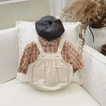 2022. gada Rudenī Jaunā Gaismā Luksusa Modes Baby Kombinezons Uzvalks korejiešu Versija garām piedurknēm Krekls Zeķu Maisiņu Fart Bikses, Uzvalks