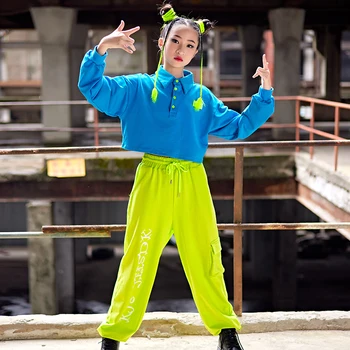 2022 Jaunu Džeza Mūsdienu Deju Apģērbs Bērniem Long Piedurknēm Vaļīgas Bikses Streetwear Meitenes Balles Hip Hop Deju Apģērbu DN13417