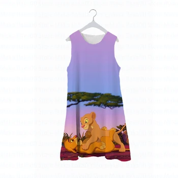 2022 Jaunā Vasaras Bērnu Apģērbu Printed Kleita bez Piedurknēm, Apaļu Kakla Pidžamas Kleita Cute Gadījuma Disneja Lion King Simba Kleita