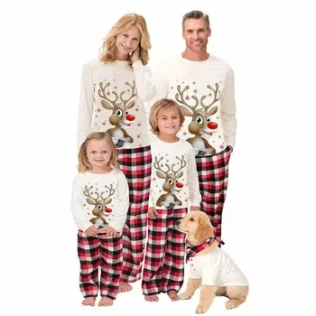 2022 Ziemassvētku Ģimenes Saskaņošanas Pidžamu Pieaugušajiem Bērniem, Ģimenes Saskaņojot Tērpiem Top+Bikses 2GAB Ziemassvētki Sleepwear Pidžamas Bērnu Jumpsuit