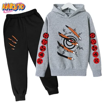 2023 Jauno Naruto pelēkā vārna Komplekts Bērniem Drēbes Zēniem Zīdaiņu Meitenes Apģērbu Kapuci Ikdienas Jakas Kapuci Bērniem Drēbes+bikses 2gab