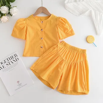 2023 Jaunā Vasaras Bērnu Apģērbu Komplektus ar Īsām Piedurknēm Vienu Krūtīm, Dzeltena Cute 2 Gabals Komplekti Dizainers Zēnu Apģērbu Komplekti, 18M-7T