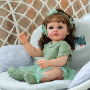 22inch Pilna Ķermeņa Mīksta Silikona Vinila Atdzimis Toddler Meitene Lelle Baiba 3D Ādas Redzamas Vēnas Roku Sakņojas Matu Dāvanas Bērniem