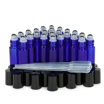 24pcs 10ml Tukšs Kobalta Zila Stikla Roll Pudeles 10ml, lai Ēteriskās Eļļas ar Metāla Nerūsējošā Bumbu Labu Pack