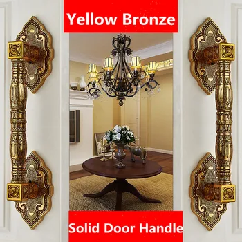 370mm Eiropas retro durvju rokturis stikla durvīm, bīdāmo durvju rokturi sabiezējumu cietā KTV office Home koka dzeltena bronzas durvju rokturis