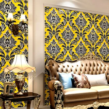 3D Eiropas Damaskā Tapetes Zelta Guļamistaba, Dzīvojamā Istaba Projektēšana Hotel Fona KTV Tapetes