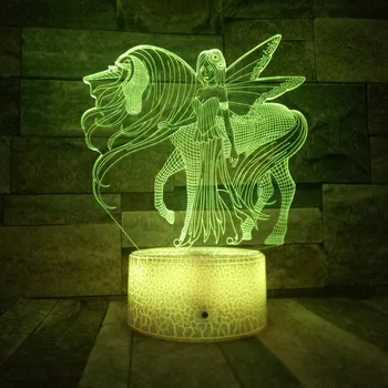 3D ilūziju Unicorn Meitene Nakts Gaisma Zirgu Formas USB Gultas, Guļamistabas 3D Galda Lampa USB Iekštelpu Dekori Balts Bāzes Touch Apgaismojums