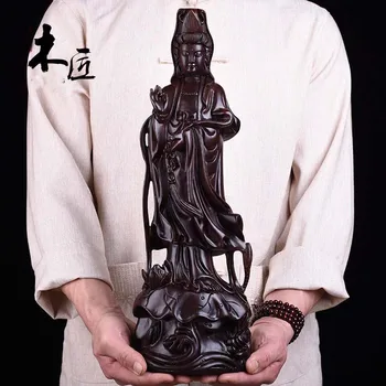 40CM Lielas # Dienvidaustrumu Āzijā MĀJĀS Ģimenes Garīgo Guanyin Budas Dievs svētī droši, labu veiksmi Rožkoka Roku griešanai mākslas statuja
