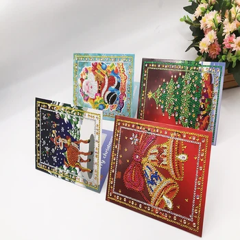 4gab 5D DIY Dimanta Glezna, Karikatūra Papīra Apsveikuma Pastkartes Amatniecības Festivāls Bērniem Sasveicināties Kartes Mini Santa Claus Priecīgus Ziemassvētkus