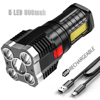5/7LED Super Spožu Lukturīti Ūdensizturīgs Lādējams USB Lāpu Uzmanības centrā COB Prožektors 4 Režīmā, apgaismojums no Sāniem Kempings Darba