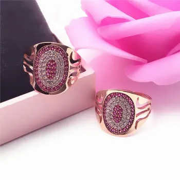 585 violeta 14K zelta, pieauga zelta, inkrustēts kārta rozā kristāla kāzu gredzeni pāriem vaļā dizaina romantiskā luksusa rotaslietas
