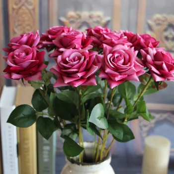 5gab 50cm francijas nekustamā touch auduma rozēm, ziedu pušķi, mākslīgo ziedu pušķi, kāzu auto dekorēšana home apdare ziedi
