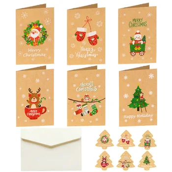 6pcs Ziemassvētku Apsveikuma kartiņu Kraftpapīrs Tukšu Kartes Santa Claus Priecīgus Ziemassvētkus Ielūguma, Apsveikuma kartiņu, ar Aploksnes, Uzlīmes,