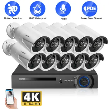 8CH 4K POE Drošības Kameras Sistēmas Komplekts Audio Ierakstu IP Bullet Kameras Uzstādīt Āra Ūdensizturīgs 8MP, CCTV Video Novērošanas VRR Komplekts