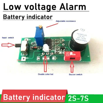 Akumulatora indikators 2S 3S 4S 5S 6S 7S litija akumulatora Zems spriegums signalizācijas LED displejs, 6.5 V-30V Regulējams Li-ion Lifepo4 12V 24V