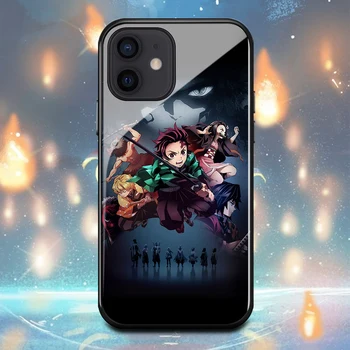 Anime Demon Slayer Tālrunis Lietā Par Iphone 11 12 13 14 Pro max 12Mini 6 6s se 7 8 14 Plus X XR XS Max Rūdīta stikla korpusa Vāka