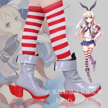 Anime Kantai Kolekcija Shimakaze Cosplay Kurpes Puse Iedomātā Sarkana Papēža Zābaki Pasūtījuma Meitenēm, Sievietēm lolita apavi