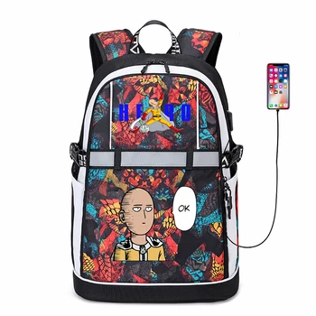 Anime Perforators Cilvēks USB Mugursoma Atstarojošo Svītru Bookbag Students Oksfordas Karikatūra Teenger Rāvējslēdzēju uz muguras pārnēsājamiem Schoolbag Soma