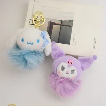 Anime Sanrio Kuromi Hello Kitty Cinnamoroll Hairball Plīša Pildījumu Lelle, Rotaļlietas, Kawaii Keychain Kulons Melodiju Atslēgu Gredzens Rotājumi