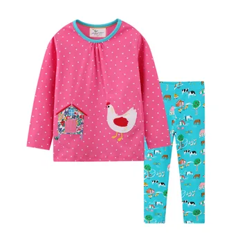 Ar Garām Piedurknēm Apģērbu Komplekti, No Kokvilnas Rudens Pavasara Meitenes, Apģērbs, Dzīvnieku Aplikācijas Toddler Tērpi Bērniem