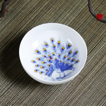Ar roku apgleznotus keramikas tējas tase bowl kausa zilā un baltā porcelāna nelielu tējas bļodā master vienu tasi Kung Fu tējas komplekts NR. YZ16