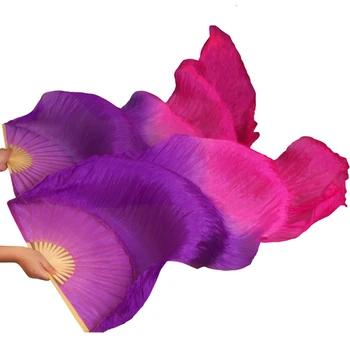 Augstas Kvalitātes 100% Īsta Zīda Auduma Fani 1 Pāris Bambusa Ribas Roku Krāsota Sieviešu Zīda Vēdera Dejas Fani Purple + Rožu 180*90 cm