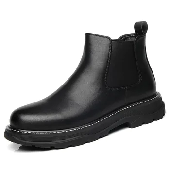 augstas kvalitātes chelsea zābaki vīriešiem gadījuma dabīgās ādas apstrādes kurpes melnā pavasara rudens platforma botines hombre potītes botas