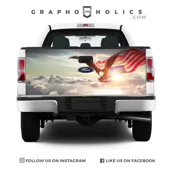 Augstas Kvalitātes Pick-Up Truck Tailgate Wraps Unikālu Dizainu, muitas Grafikas - American Eagle ar Karogu