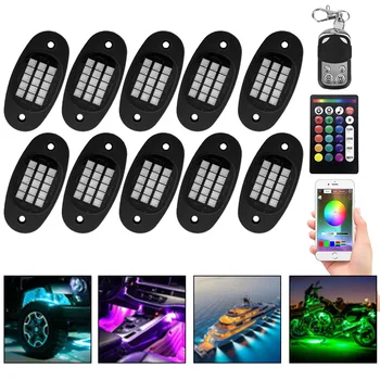 Auto Aksesuāri RGB Rock Mūziku, Gaismas, Bluetooth App Kontroles Multicolor DIY Šasijas Neona Atmosfēru Lampas 8/10 Pākstis LED