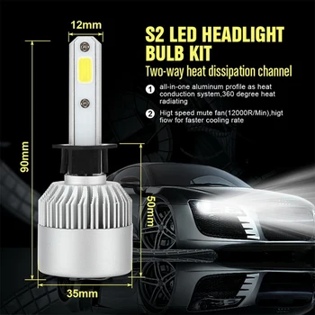  Auto Lukturu Automātiska priekšējo Lukturu COB LED 6500K 72W Spuldzes Hi-Lo Gaismas H1, H7, H4 8000LM 12V/24V