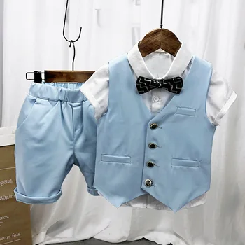 Baby Boy Apģērbs Komplekti Zīdaiņiem, Bērniem Zēnu Drēbes Balts Krekls ar tauriņu + Veste + Bikses 3PCS Tērpiem Vasaras Zēns Džentlmenis Uzvalks