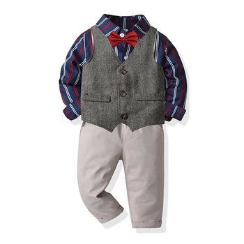 Baby Boy Džentlmenis, Uzvalks, Krekls Ar tauriņu+Veste+Bikses 3Pcs Oficiālu Bērnu Apģērbu Komplekts Bērniem Puses Tērpus