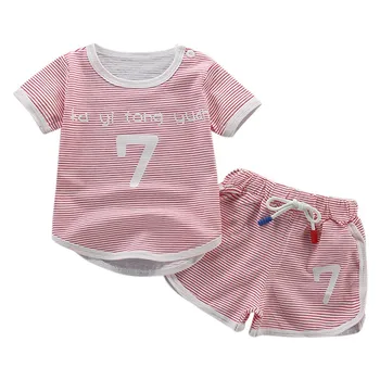Baby girl apģērbu vasarā svītru vēstuli ar īsām piedurknēm krekls+bikses, kokvilnas, mīksta, sporta tērpi, apģērbs no 0-5T